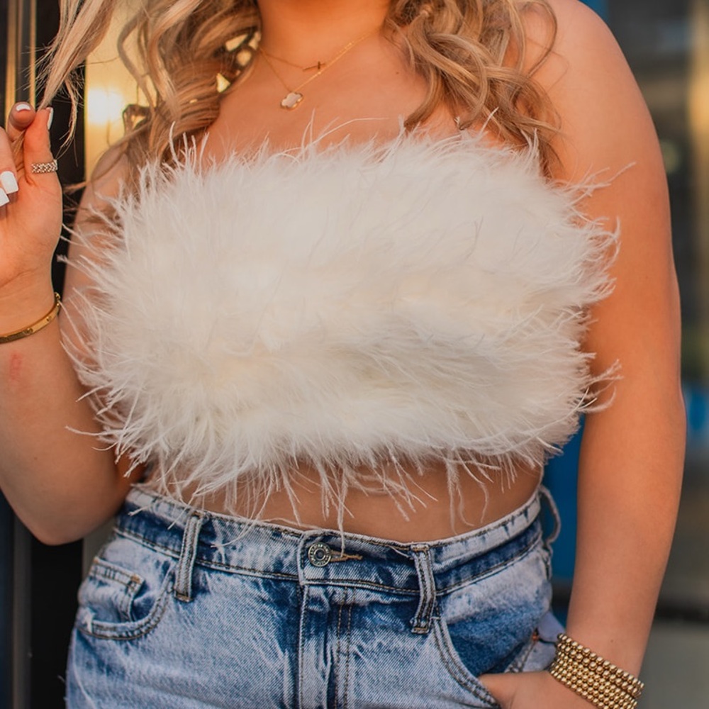 Fluffy White Faux Fur Strapless Top